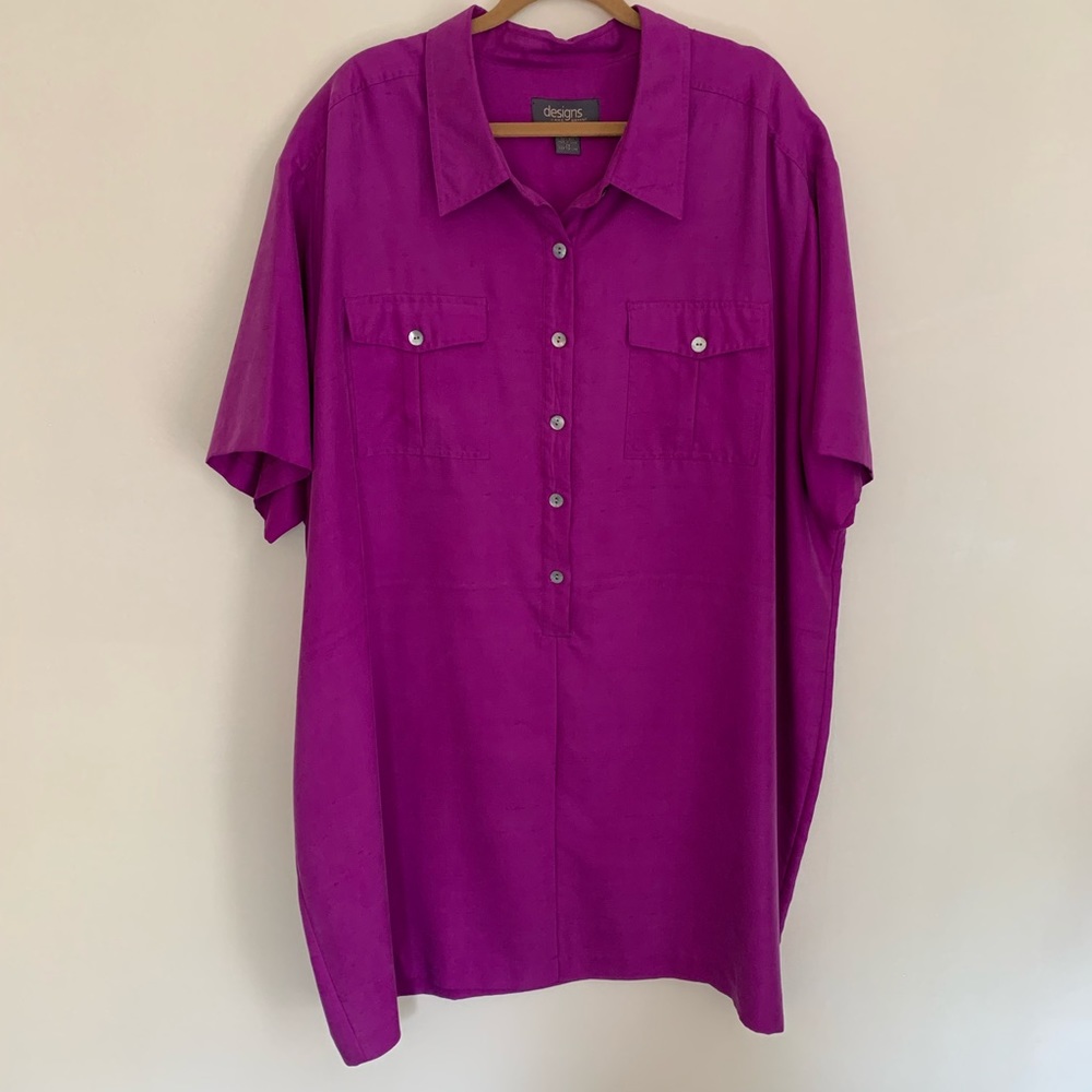Lane Bryant 100% Silk Royal Purple Shirt Dress  28